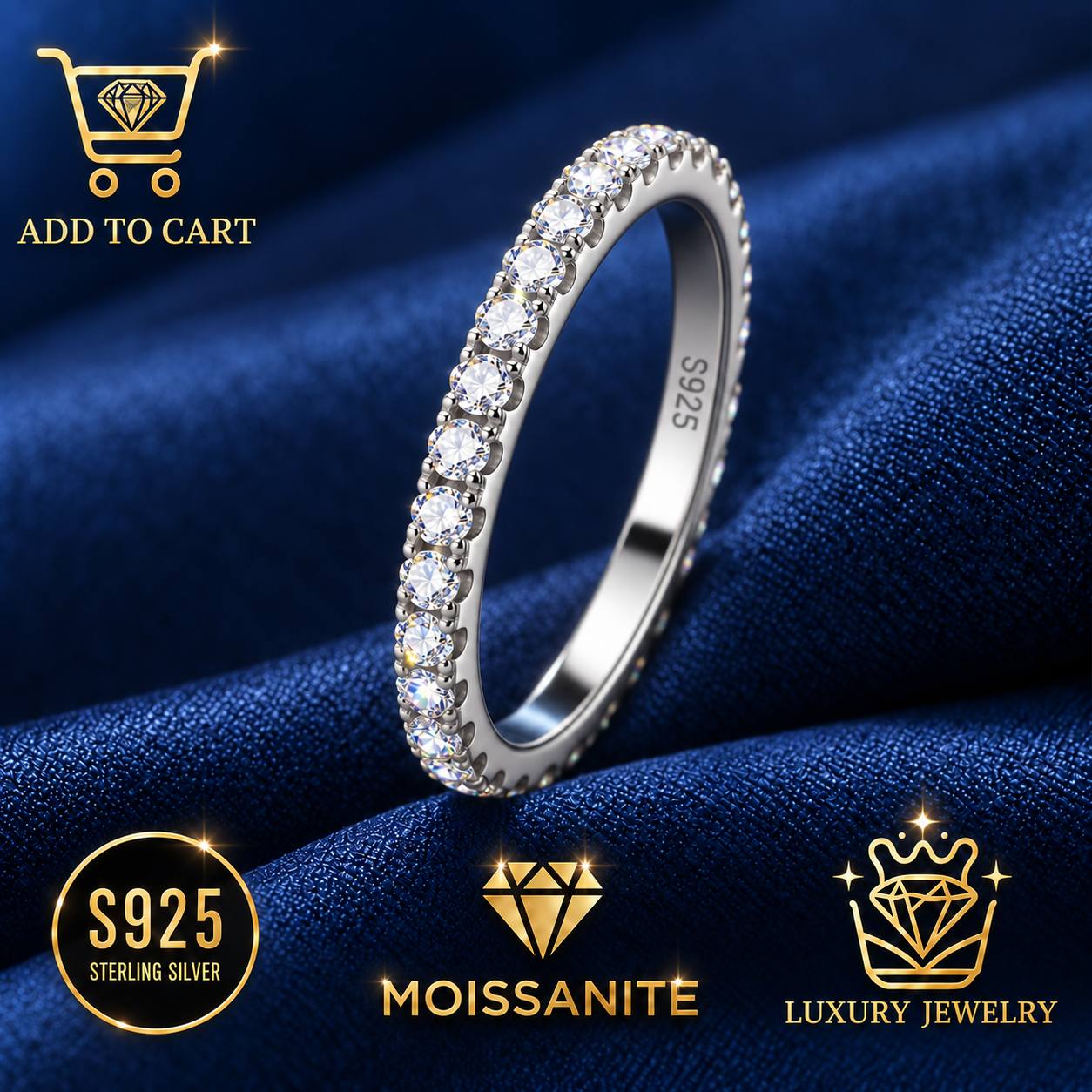 Women's 925 Sterling Silver Sparkling Stone Band Ring